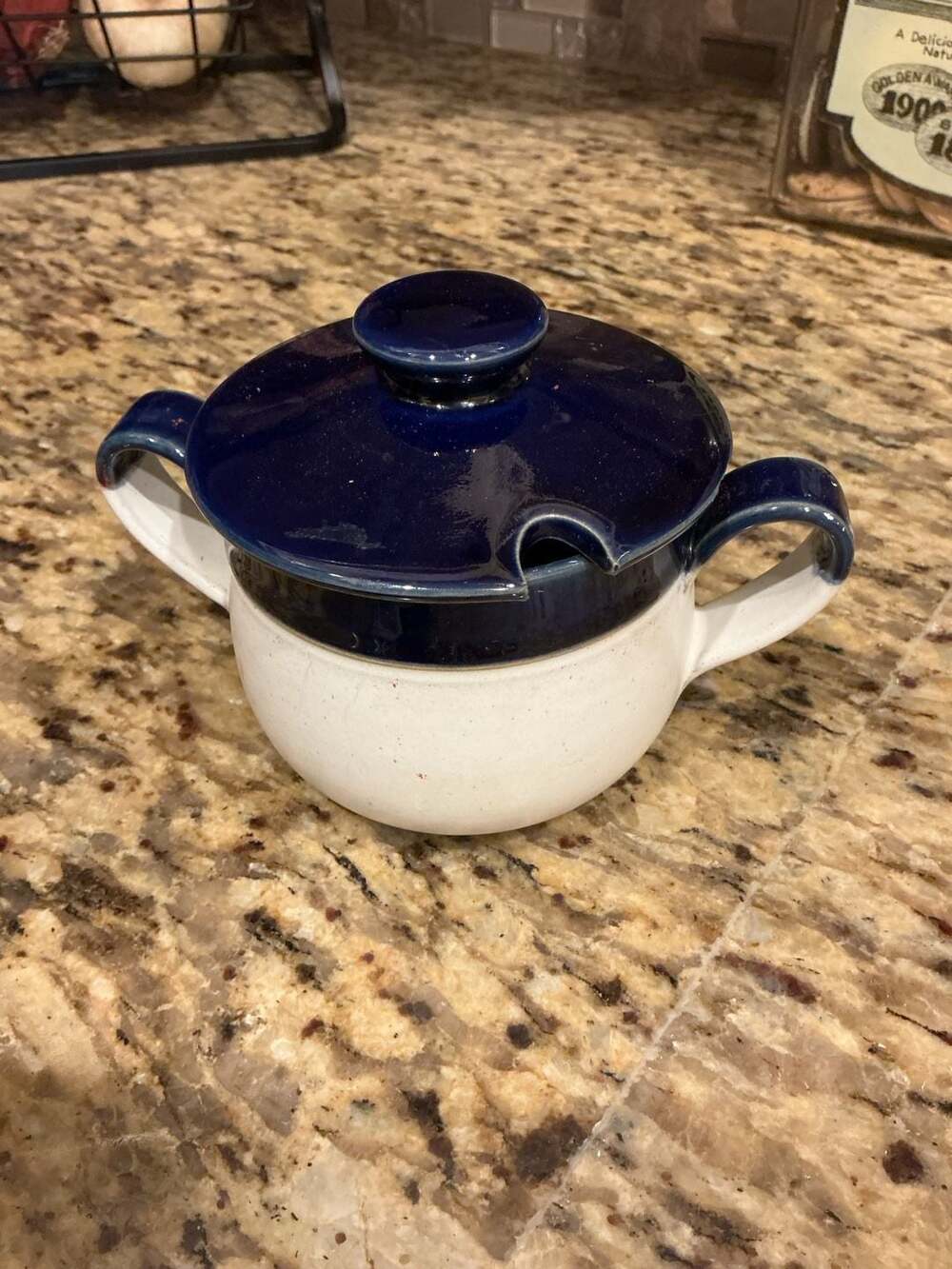 Denby Potpourri Blue Stoneware Sugar Bowl or Small Bean Pot with Lid